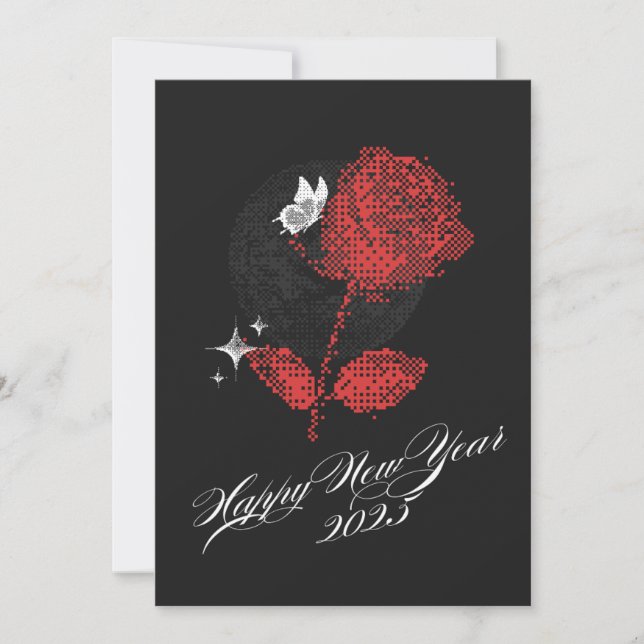 BONNE ANNÉE 2025 Carte rose rouge (Devant)