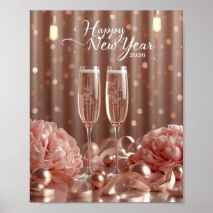 bonne année 2026 affiche champagne pétillant