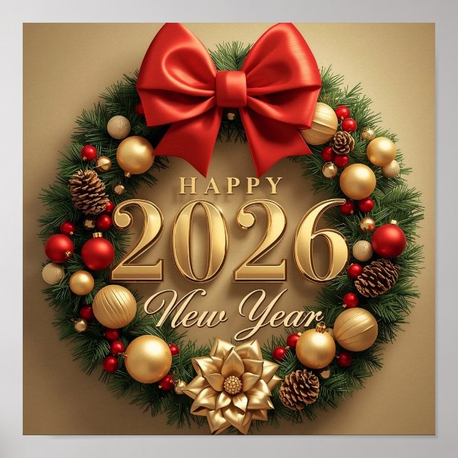 bonne année 2026 affiche de couronne classique (Devant)