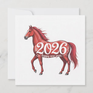 Bonne année 2026 Carte Cheval Rouge Illustration
