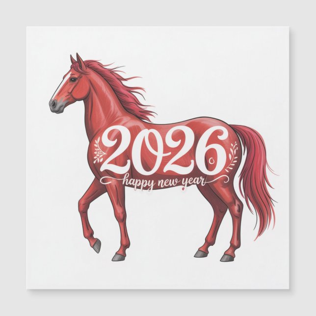 Bonne année 2026 Carte Cheval Rouge Illustration (Devant)