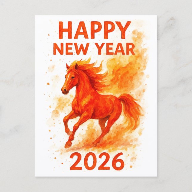 Bonne année 2026 Cheval de Feu Carte Postale Aquar (Devant)