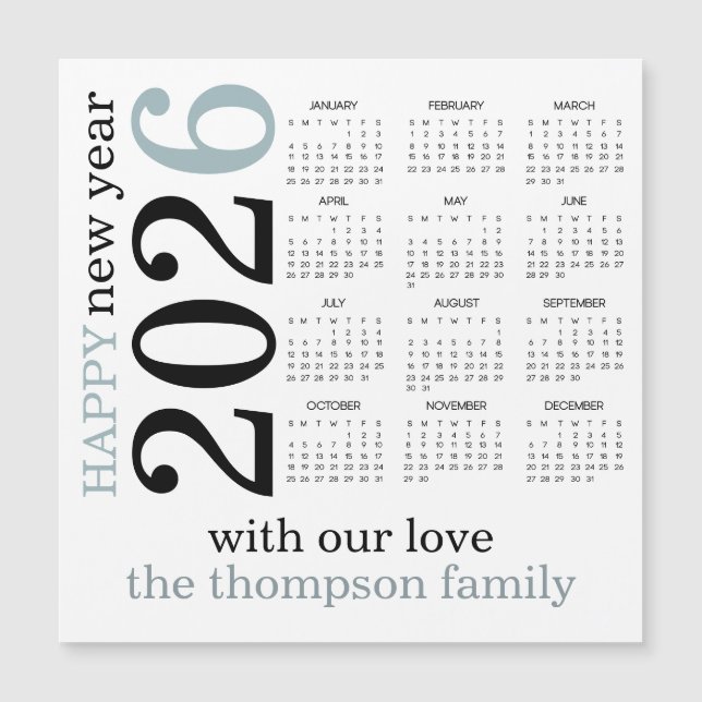 Bonne année 2026 Turquoise Calendrier blanc (Devant)