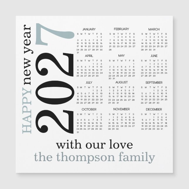 Bonne année 2027 Calendrier blanc sarcelle  (Devant)