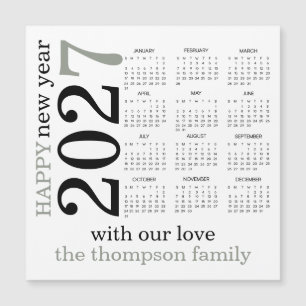 Bonne année 2027 Calendrier blanc vert sauge