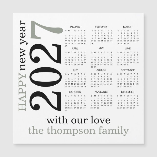 Bonne année 2027 Calendrier Vert Sauge Blanc  (Devant)
