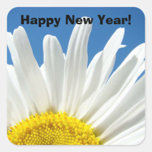 Bonne année! autocollants Blue Sky White Daisy