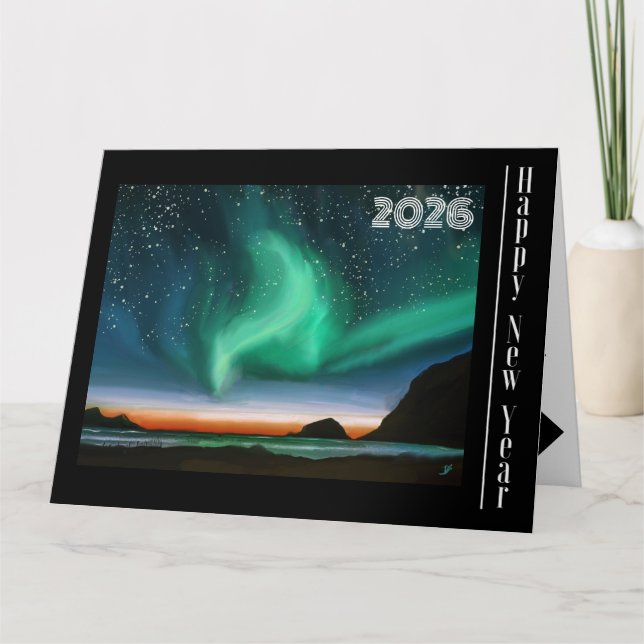 Bonne Année - Carte Aurore Boréale (Devant)