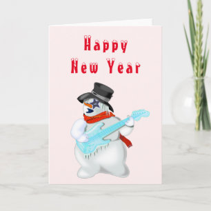 Bonne année Carte Snowman Guitare Player Musical