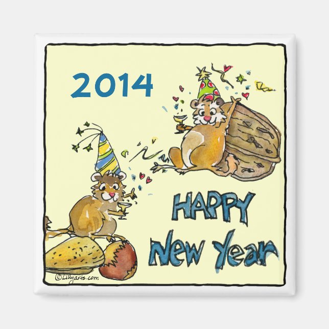 Bonne année Chipmunks Cartoon Magnet (Devant)