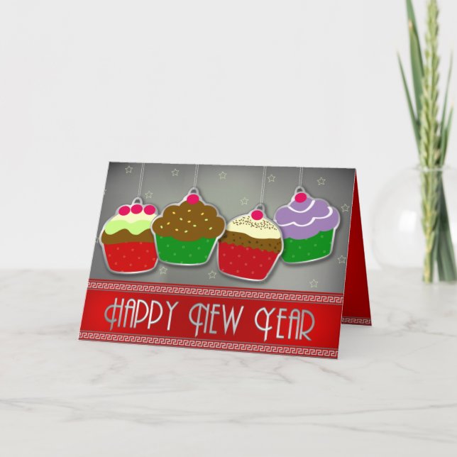Bonne année Cupcakes Ornament Carte de voeux (Devant)