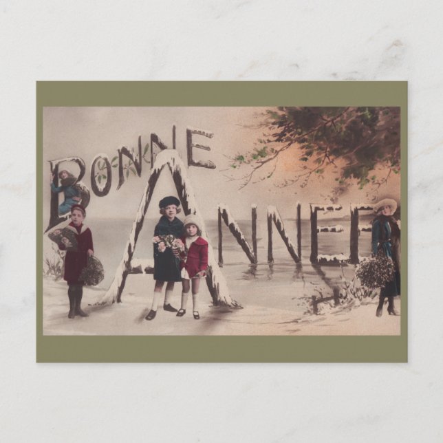 Bonne année Enfants Vintage Imaginaire carte posta (Devant)