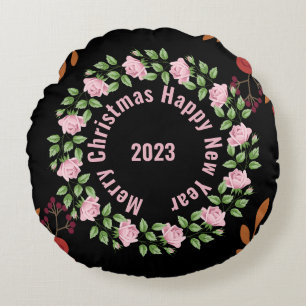 Bonne année Floral Coussin rond