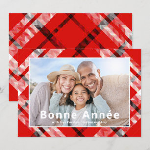 Bonne Année French Elegant Red Plaid Photo