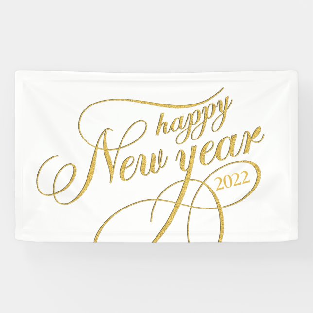 Bonne année Gold & blanc Typographie bannière (Horizontal)