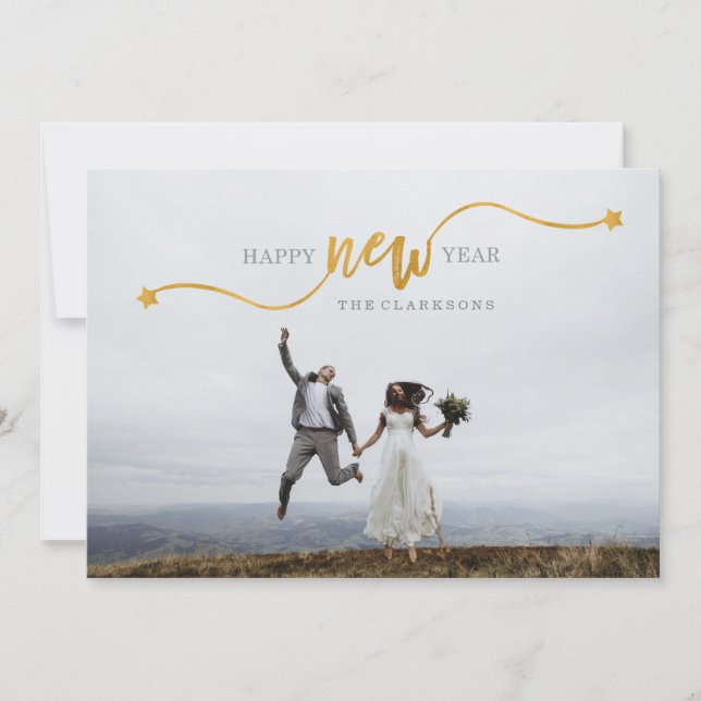 Bonne année Gold Star Carte photo Script (Devant)