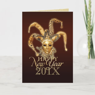 Bonne année Jester Venetian carte Masque