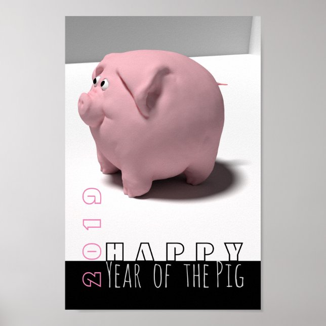 Bonne année PIg 2019 mignon Poster vertical 3D (Devant)