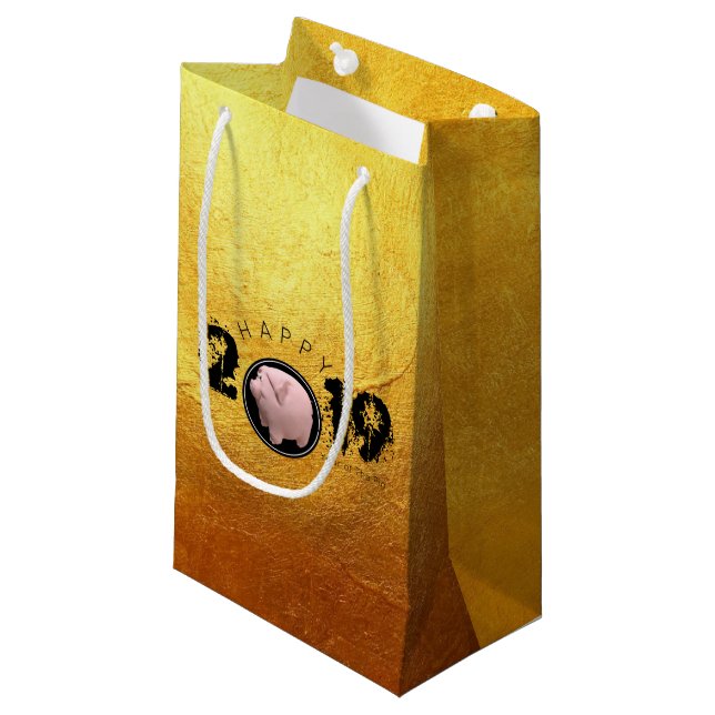 Bonne année PIg 2019 Sac cadeau original 3D golden (Devant Angle)
