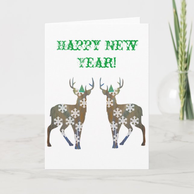 Bonne année Snowflakes Carte postale Cerf (Devant)