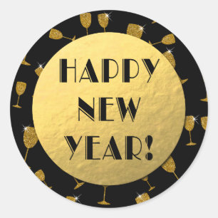 Bonne année ! Stickers Gold Foil et Black Round