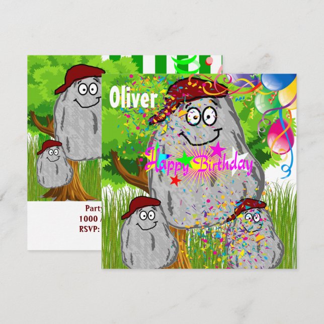 Bonne Anniversaire Rock PotatoCard Invitation Ball (Devant / Derrière)