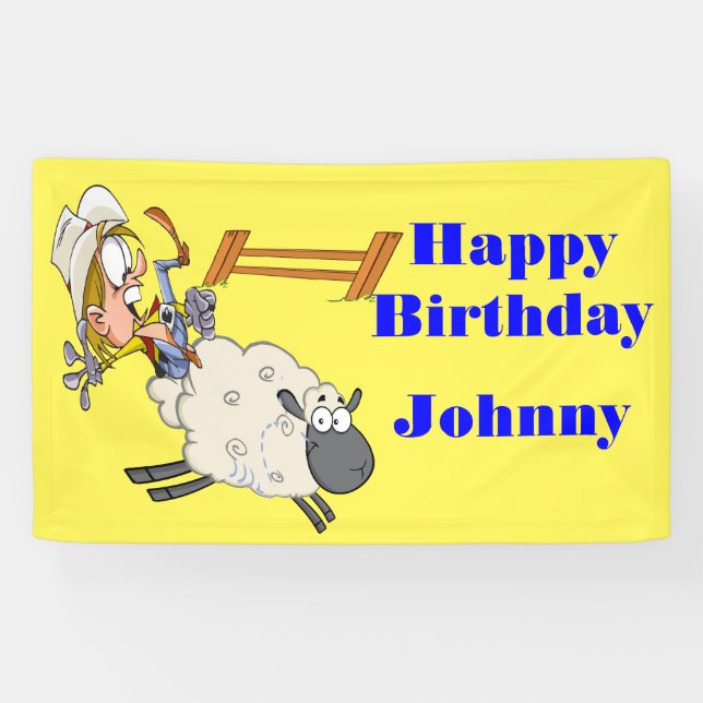 Bonne bannière d'anniversaire Mutton Bustin Kid (Horizontal)