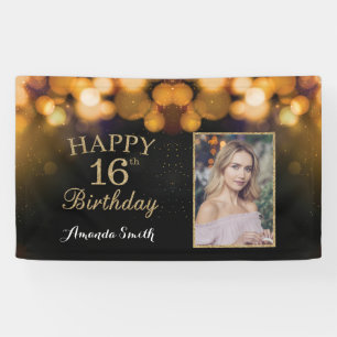 Bonne bannière du 16e anniversaire. Parties scint