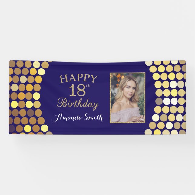 Bonne bannière du 18e anniversaire. Photo Blue Gol (Horizontal)