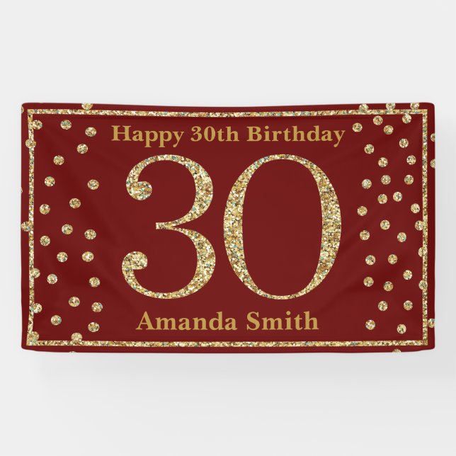 Bonne bannière du 30e anniversaire Burgundy Red Go (Horizontal)