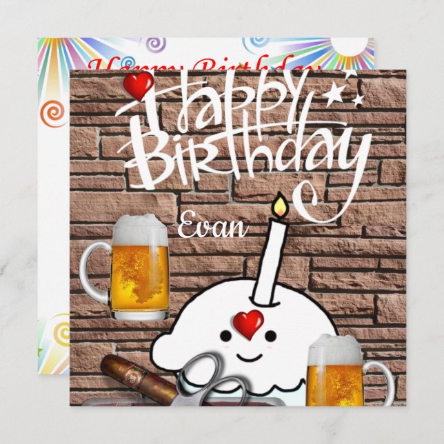 Bonne bière d'invitation de carte d'anniversaire (Devant / Derrière)
