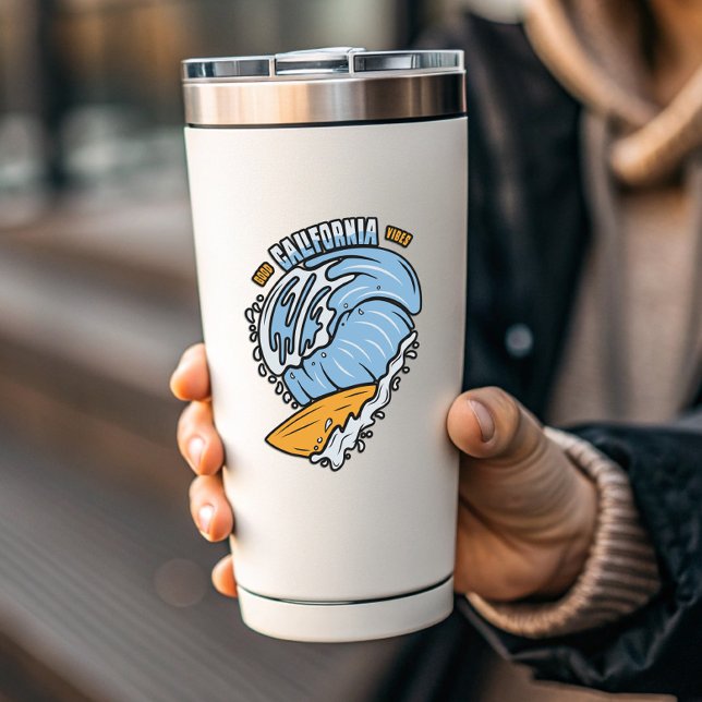 Bonne Californie Vibes Surf | Sticker Die-Cut (Good California Vibes Surfer Vinyl Sticker PiggyPrint Stickers.)