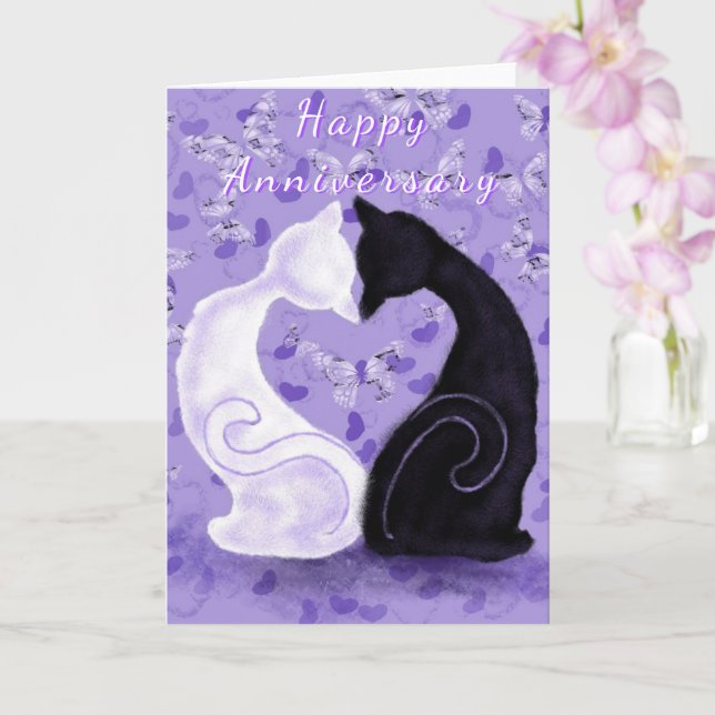 Bonne carte Anniversaire Chat Couple Beau Amour (Orchidée)