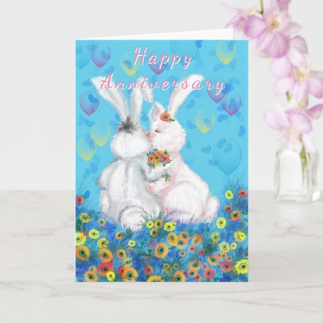 Bonne carte Anniversaire Couple Bunny Amour Kiss (Orchidée)