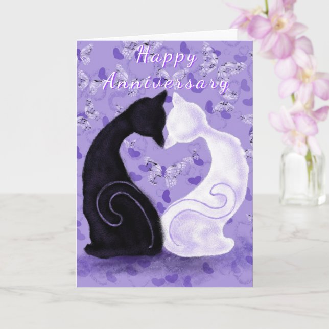 Bonne carte Anniversaire Couple Chat Amour Coeur (Orchidée)