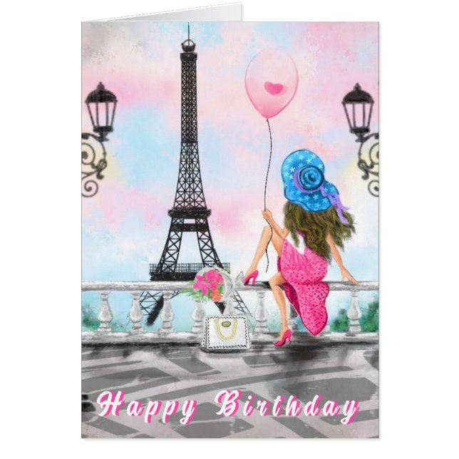 Bonne Carte Anniversaire Femme À Paris Tour Eiffel (Devant)