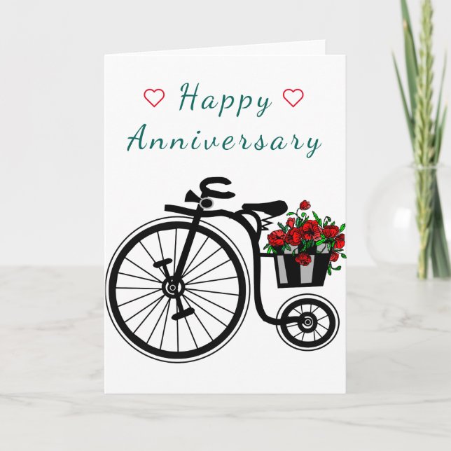 Bonne carte Anniversaire Fleurs romantiques Vélo A (Devant)