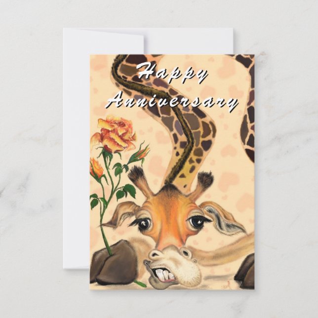 Bonne carte Anniversaire Girafe romantique avec Ro (Devant)