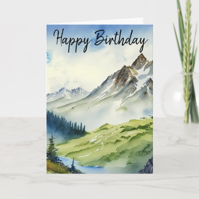 Bonne Carte Anniversaire Pour Lui, Montagnes Aquar (Devant)