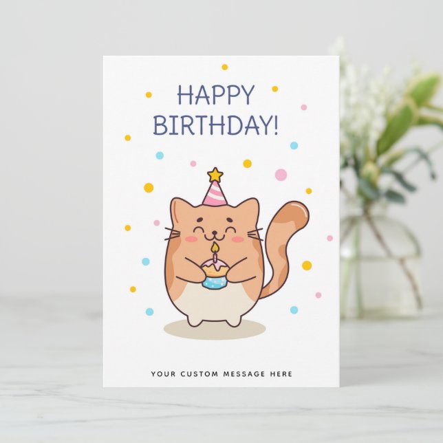 Bonne carte chat anniversaire mignonne (Debout devant)