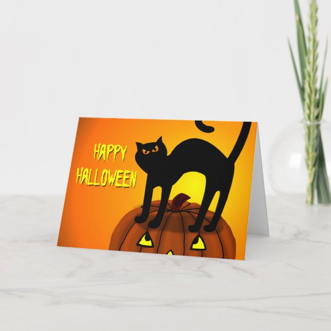 Bonne carte Citrouille Halloween Chat noir (Devant)
