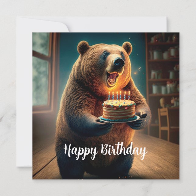 Bonne carte d'anniversaire à l'ours excité (Devant)