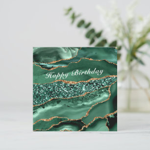 Bonne carte d'anniversaire Agate Green Gold Marble