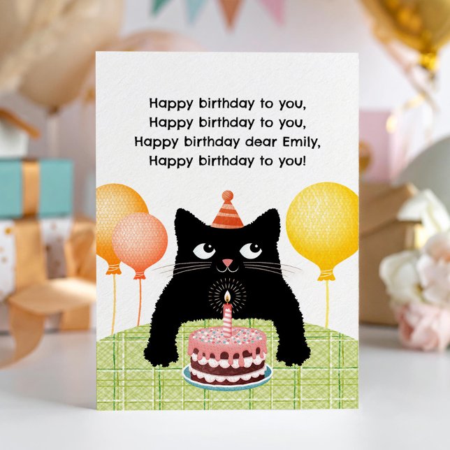 Bonne carte d'anniversaire avec chat, gâteau et bo (Créateur téléchargé)