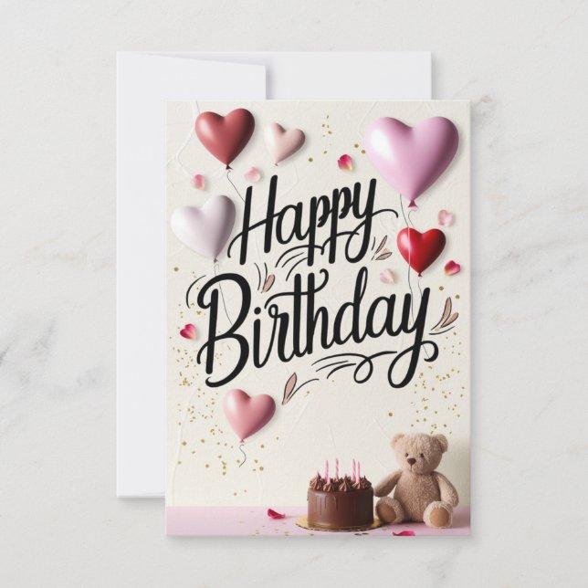 Bonne carte d'anniversaire avec Coeurs d'amour (Devant)
