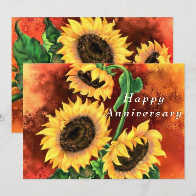 Bonne carte d'anniversaire avec des tournesols (Devant / Derrière)