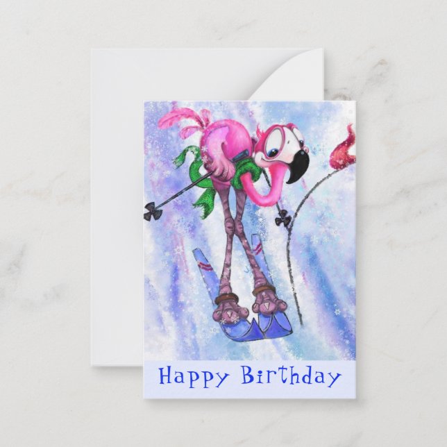 Bonne carte d'anniversaire avec Funny Pink Flamant (Devant)