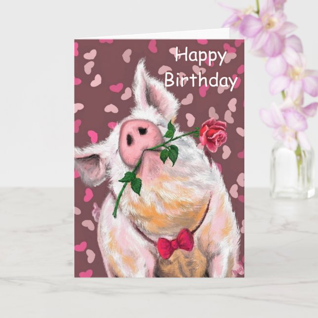 Bonne carte d'anniversaire avec Gentleman Pig Funn (Orchidée)