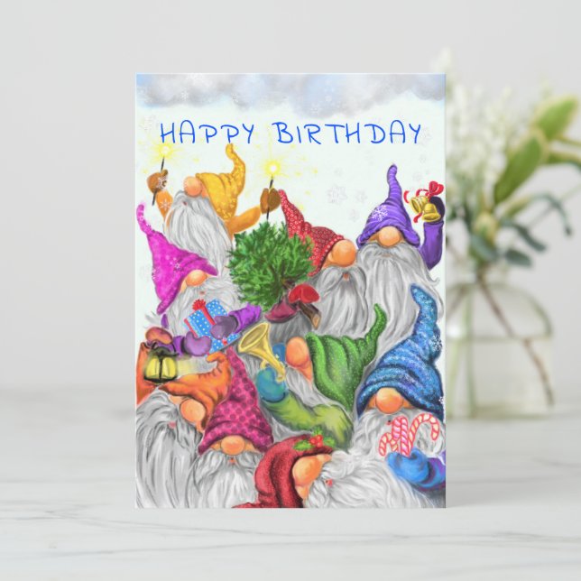 Bonne carte d'anniversaire avec Gnome Party (Debout devant)
