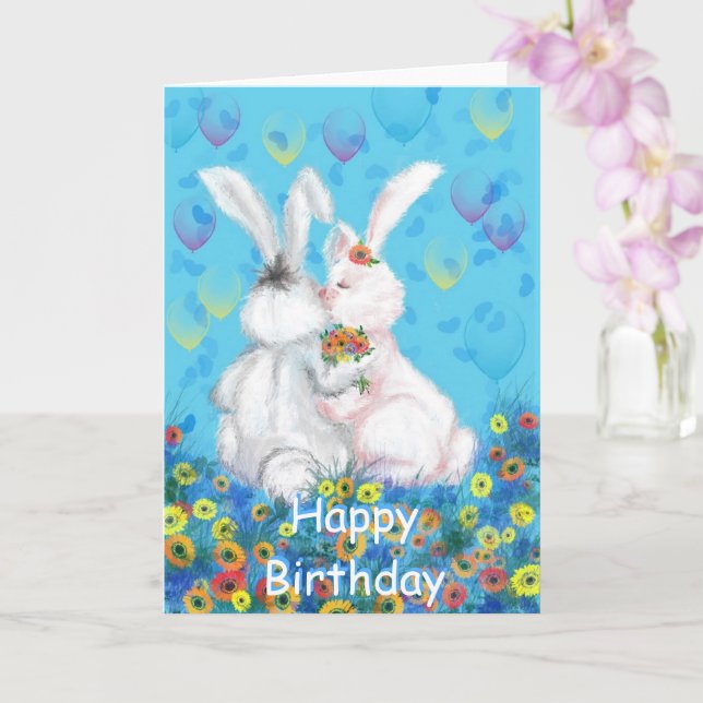 Bonne carte d'anniversaire avec un mignon lapin co (Orchidée)